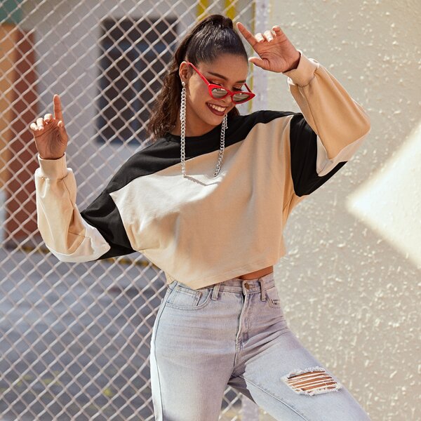 

Drop Shoulder Colorblock Sweatshirt, Multicolor