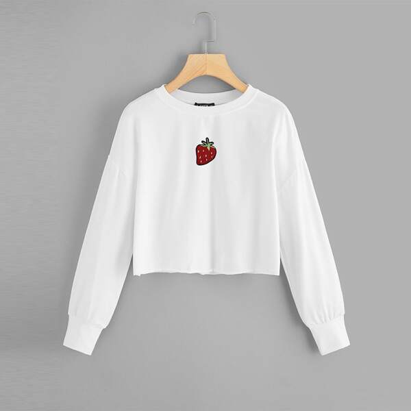 

Drop Shoulder Embroidery Detail Pullover, White