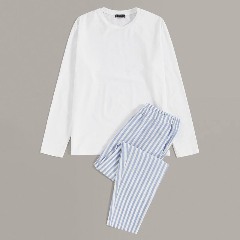 

Guys Solid Tee and Slant Pocket Striped Pants PJ Set, Multicolor
