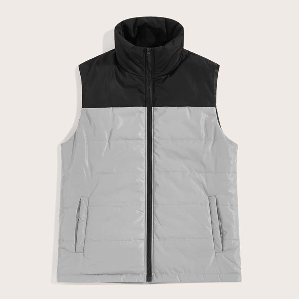 

Men Zip Up Padded Vest Jacket, Multicolor