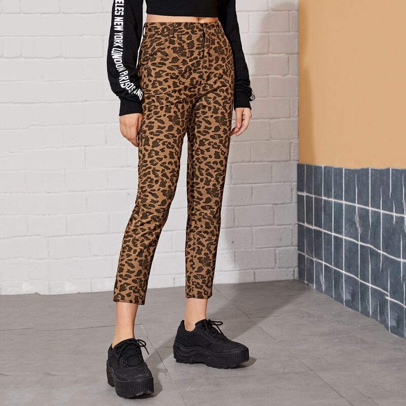 

Button Up Leopard Print Jeans, Brown