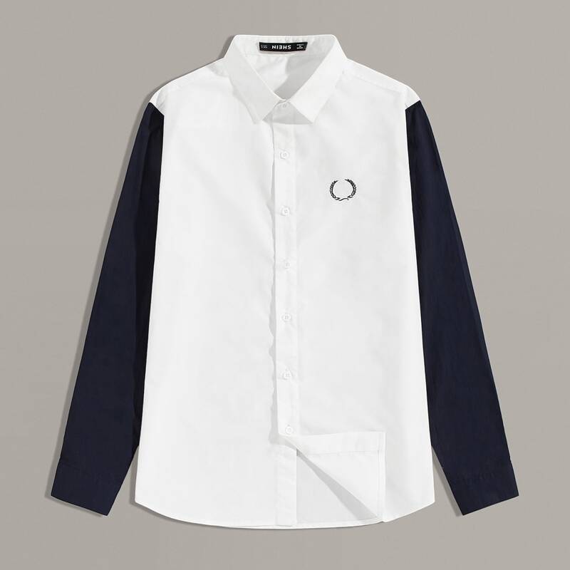 

Guys Embroidered Detail Two Tone Shirt, White
