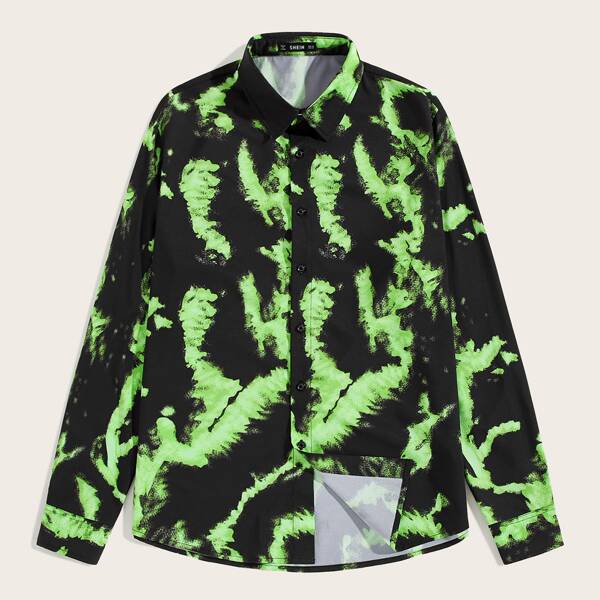 

Men Tie Dye Curved Hem Shirt, Multicolor
