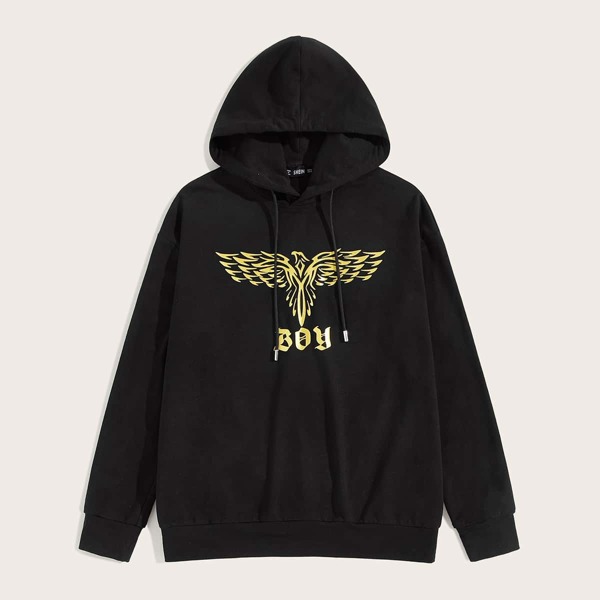 

Men Drop Shoulder Animal Print Drawstring Hoodie
