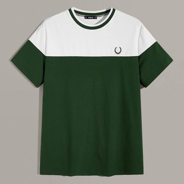 

Men Two Tone Embroidery Detail Top, Dark green