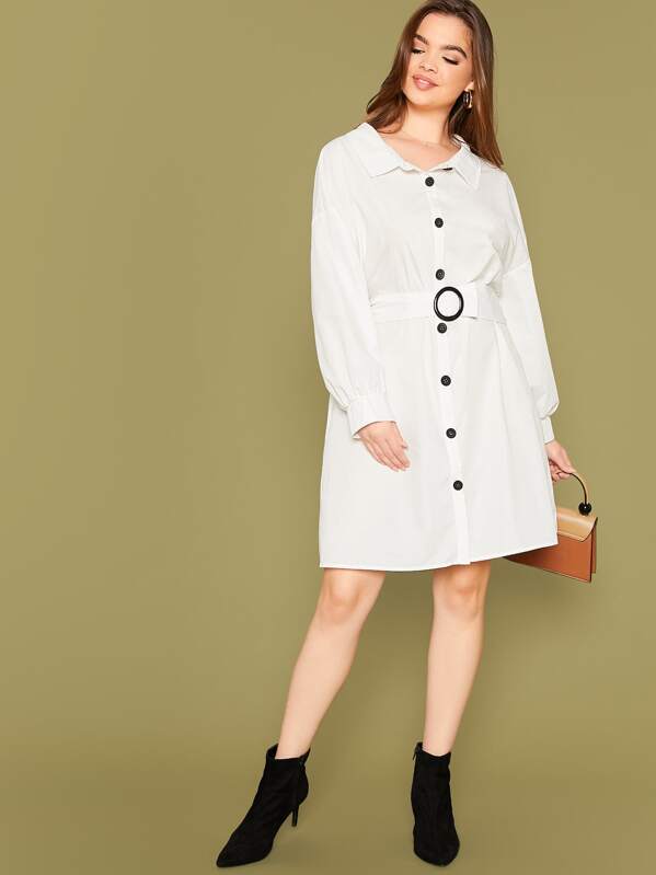 

Plus O-ring Belted Shirt Dress, White, Faith Bowman