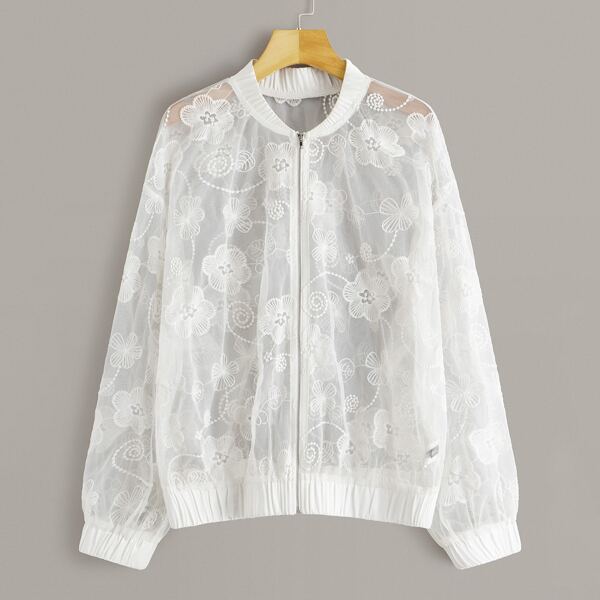 

Plus Embroidered Mesh Jacket, White