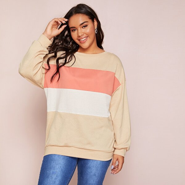 

Plus Colorblock Drop Shoulder Sweater, Multicolor