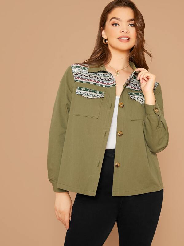 

Plus Tribal Jacquard Shacket, Army green, Faith Bowman