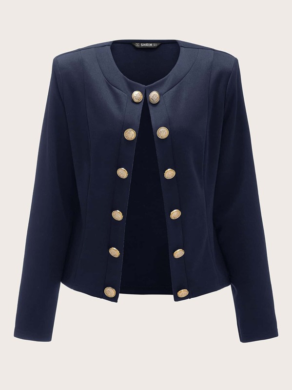 

Double Breasted Solid Jacket, Navy