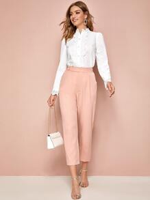 SHEIN Embroidered Eyelet Trim Scallop Edge Solid Shirt - White - View 3