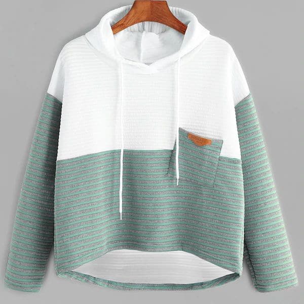 

Plus Striped Colorblock Dip Hem Hoodie, Multicolor