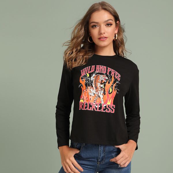 

Tiger & Letter Graphic Tee, Black