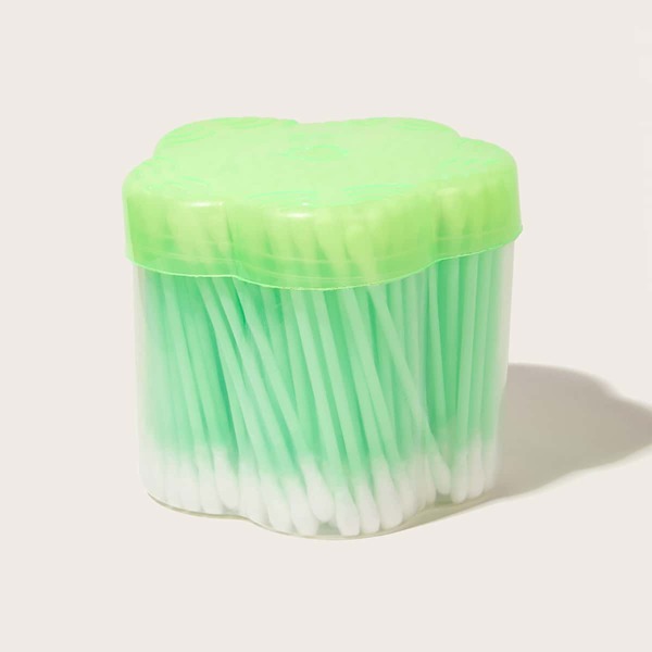 

200pcs Simple Cotton Swab With Case, Green