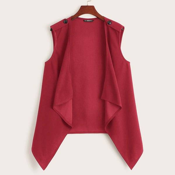 

Button Detail Shoulder Waterfall Vest, Red