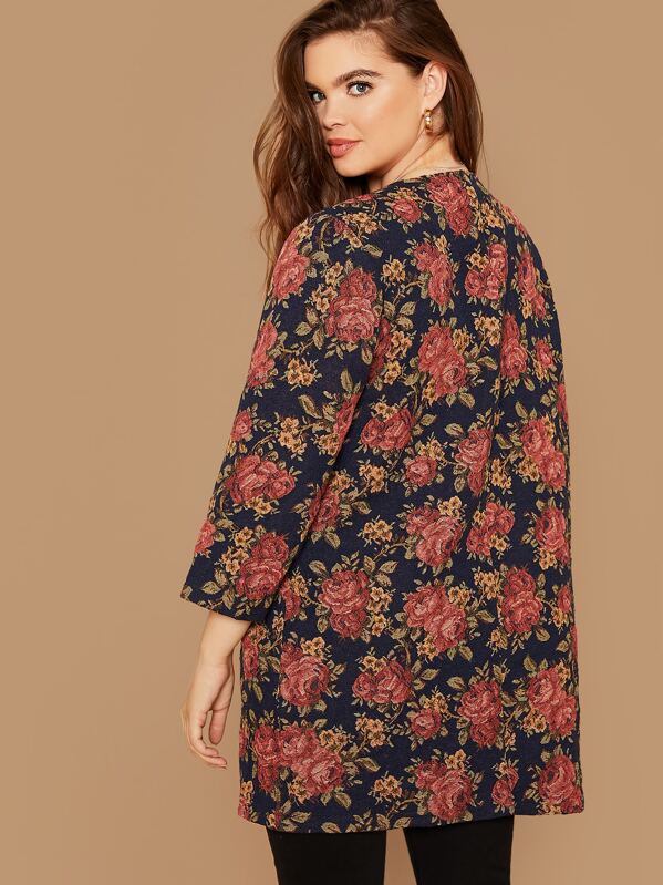 

Plus Open Front Floral Jacquard Coat, Multicolor, Faith Bowman