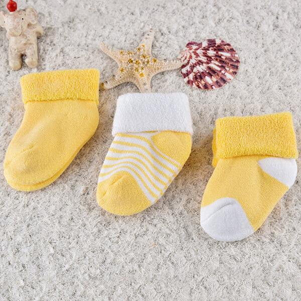 

3pairs Baby Striped Pattern Cuffed Socks, Yellow