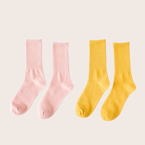 

2pairs Girls Solid Cuffed Socks