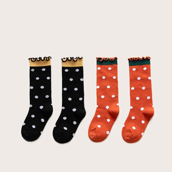 

2pairs Toddler Girls Polka Dot Pattern Frill Trim Socks