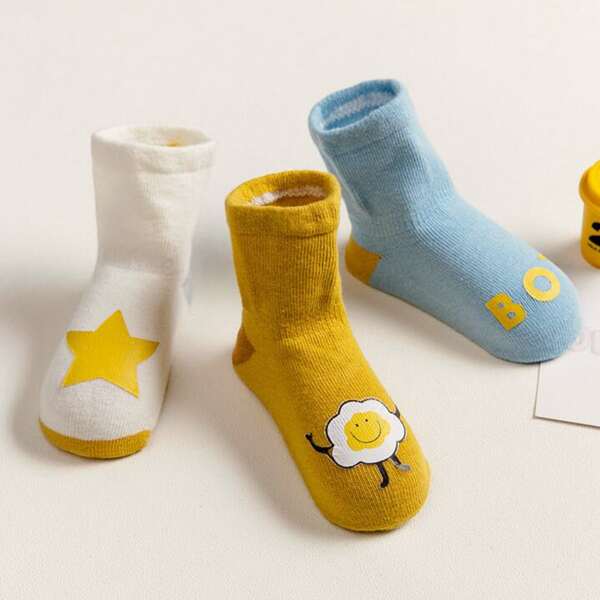 

3pairs Baby Star & Cloud Pattern Socks, Multicolor