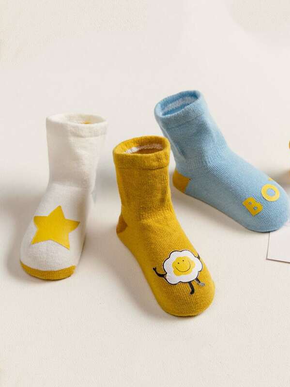 

3pairs Baby Star & Cloud Pattern Socks, Multicolor