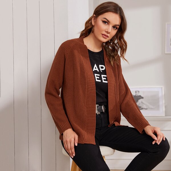 

Open Front Raglan Sleeve Cardigan, Brown