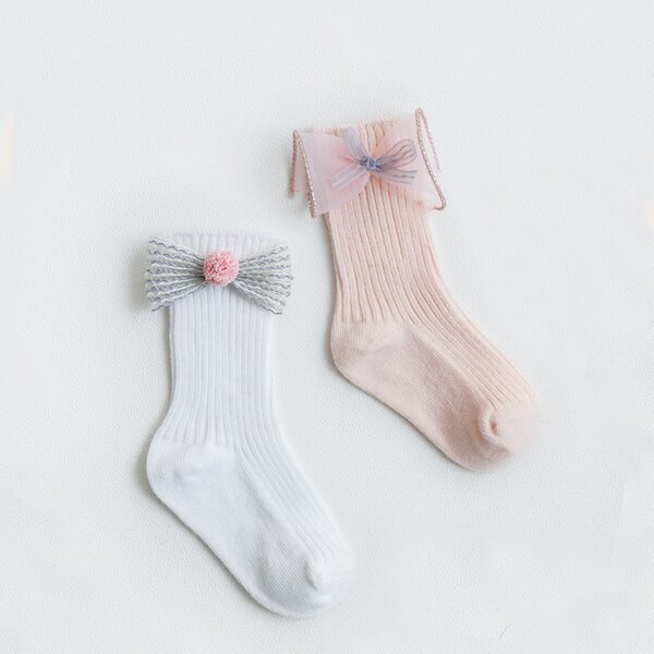 

2pairs Baby Bow Knot Decor Socks, Multicolor
