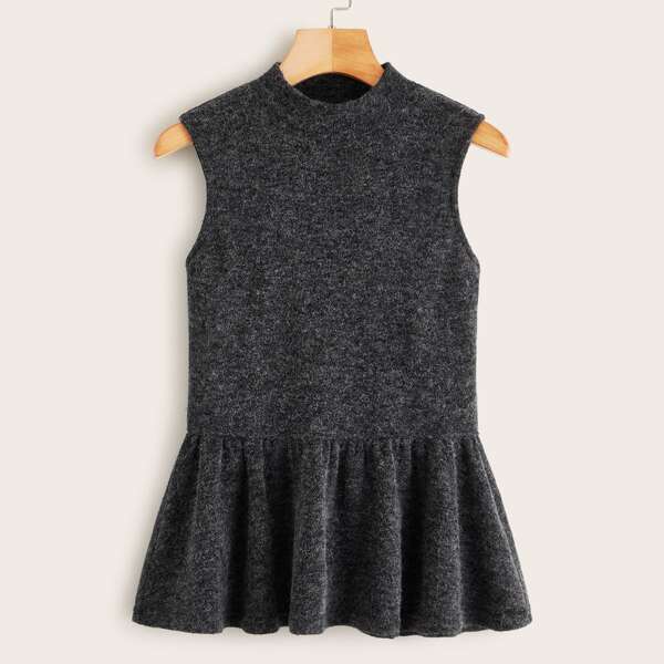 

Mock Neck Peplum Tank Top, Black