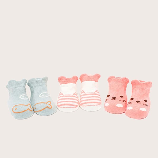 

3pairs Baby Cartoon Pattern Socks, Multicolor