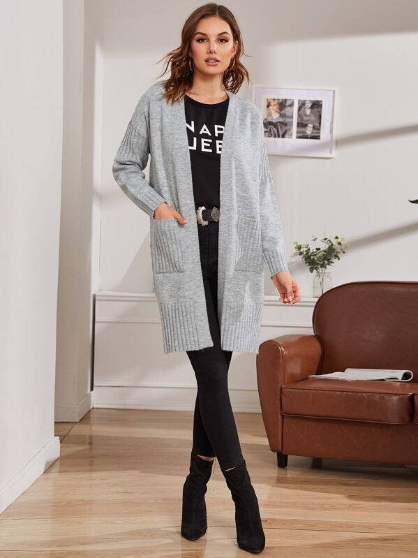 

Open Front Pocket Side Cardigan, Grey, Vlada