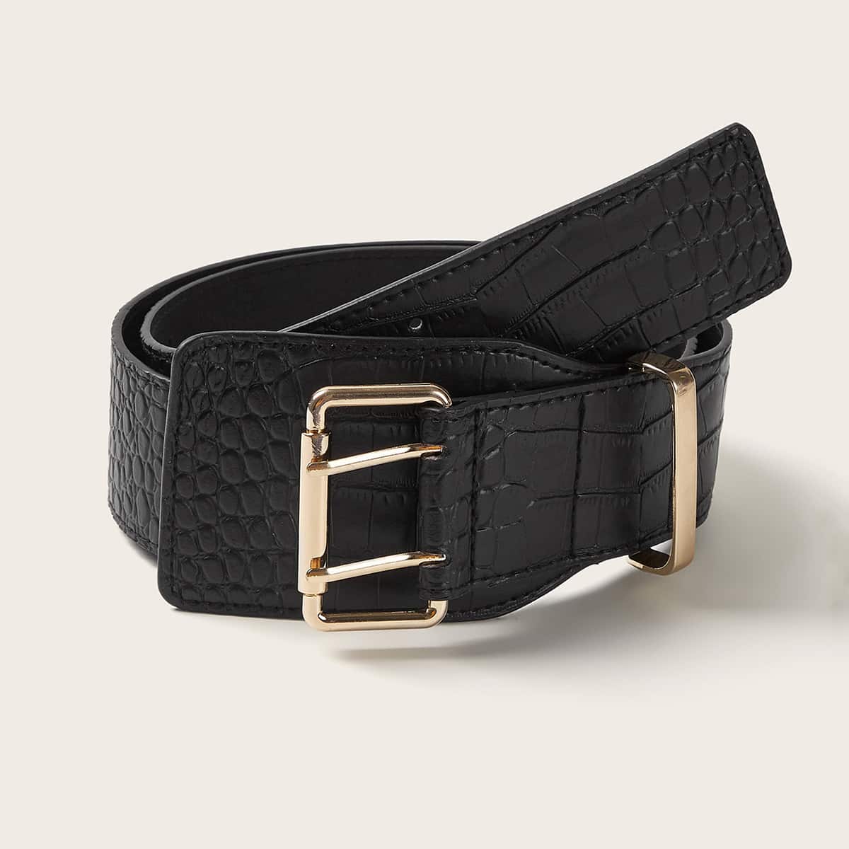 

Croc Pattern Buckle Belt, Black