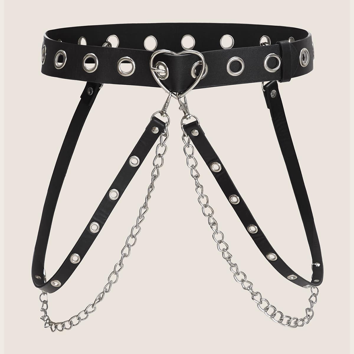 

Chain & Eyelet Decor Heart Buckle Belt, Black