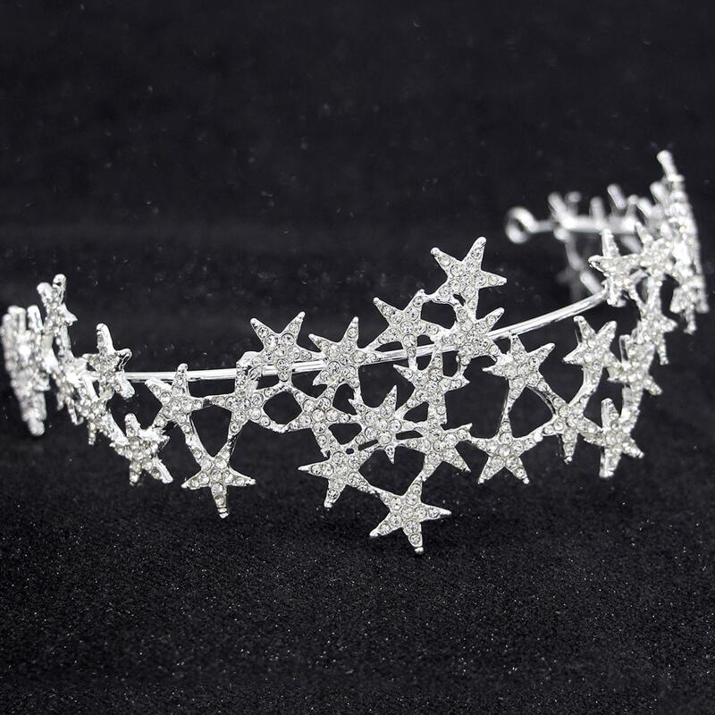 

Rhinestone Decor Star Decor Metal Headband, Silver