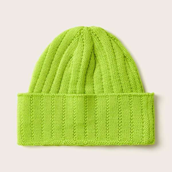 

Neon Green Knit Cuffed Beanie, Green neon
