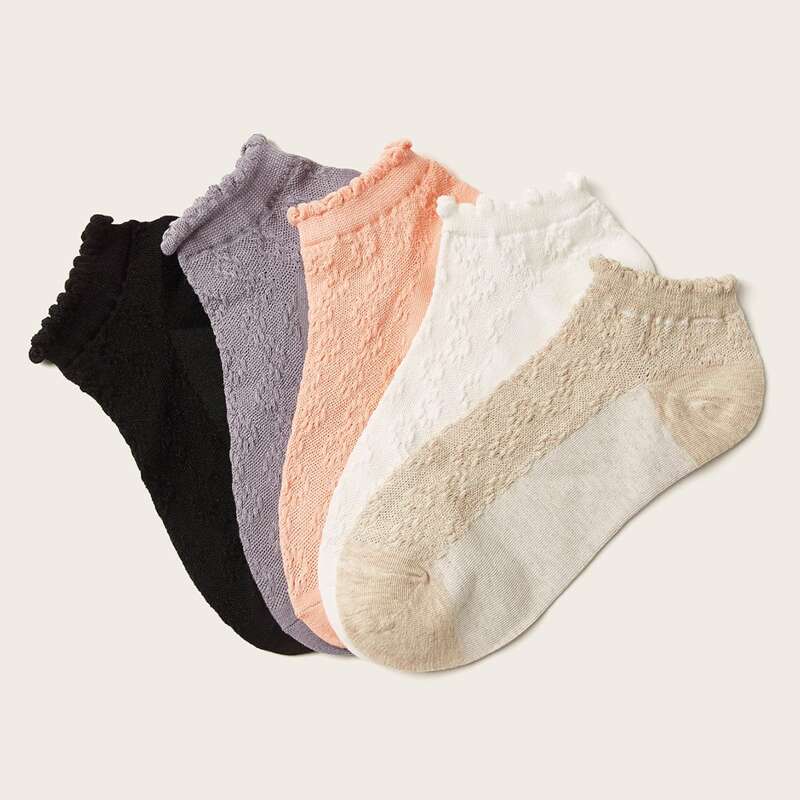 

5pairs Contrast Trim Socks, Multicolor