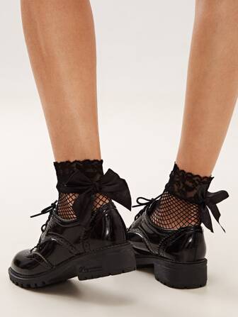 1pair Bow Knot Decor Fishnet Socks