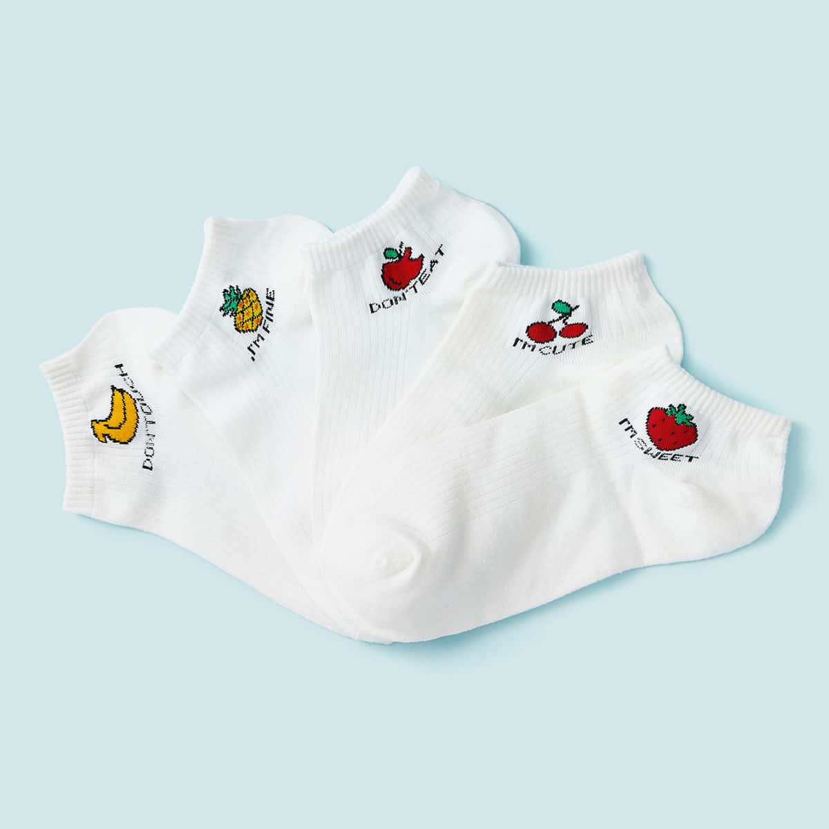 

5pairs Pineapple & Apple Pattern Socks, White