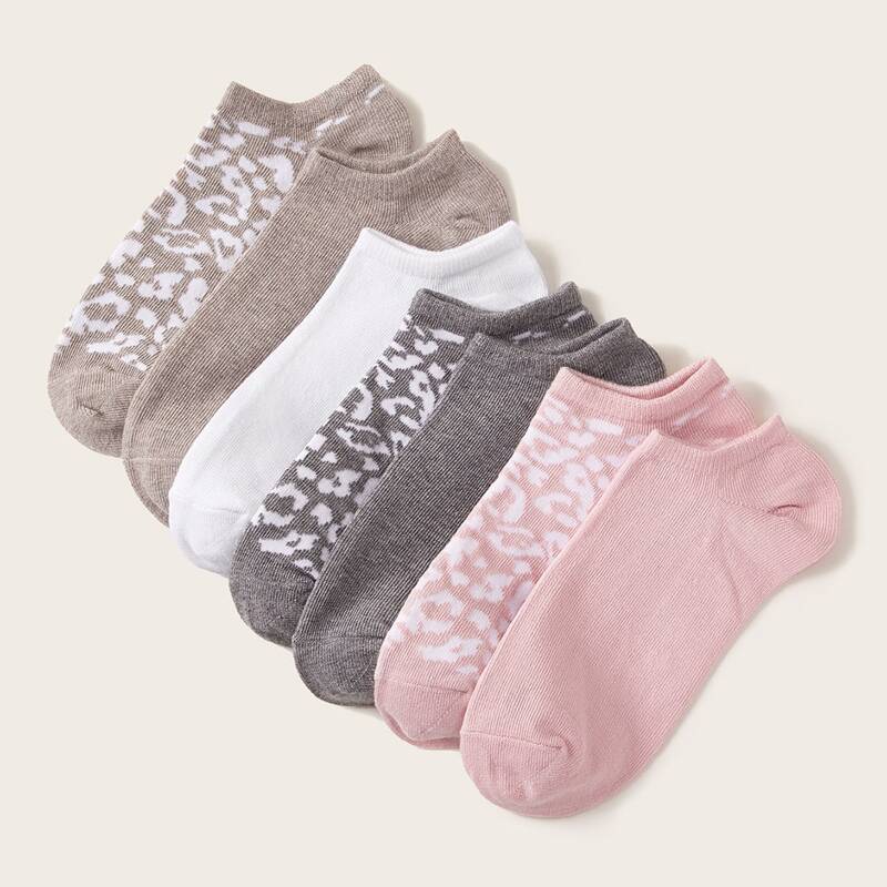 

7pairs Leopard Pattern Ankle Socks, Multicolor
