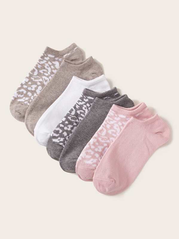 

7pairs Leopard Pattern Ankle Socks, Multicolor