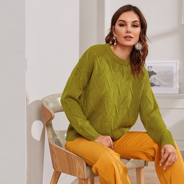 

Drop Shoulder Textured Sweater, Yellow