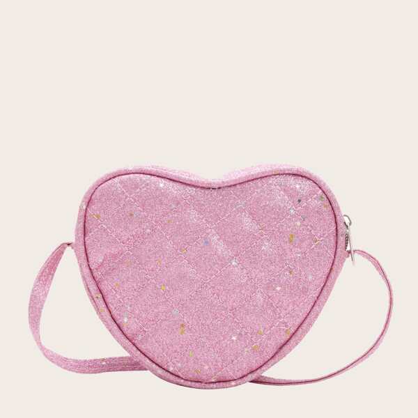 

Girls Heart Shape Quilted Glitter Bag, Pink