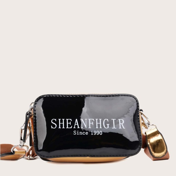 

Girls Letter Graphic Color Block Guitar Strap Bag, Black