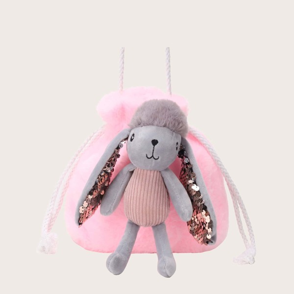 

Girls Sequin Decor Doll Fluffy Crossbody Bag, Pink