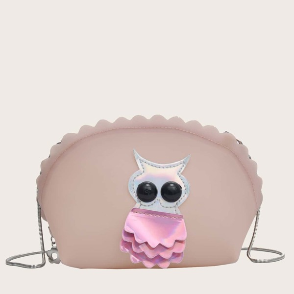 

Girls Scallop Trim Animal Decor Chain Bag, Pink