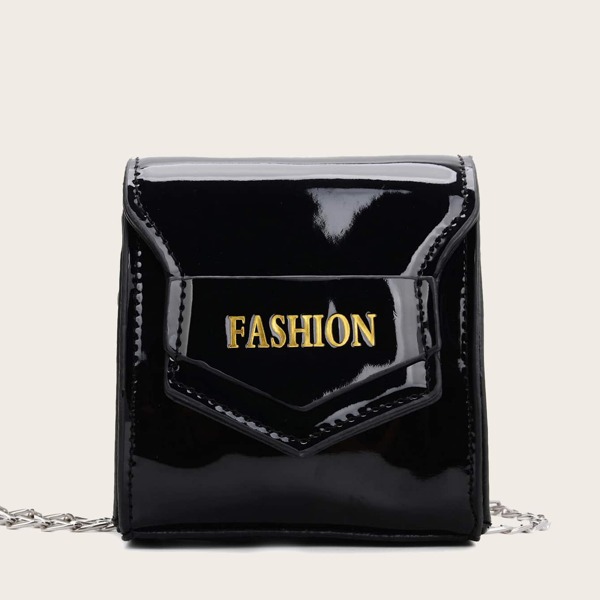 

Girls Letter Graphic Chain Crossbody Bag, Black