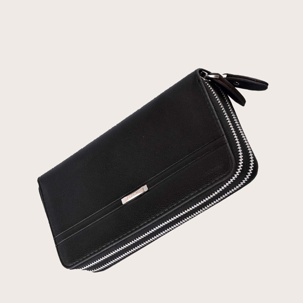 

Men Double Zipper Around Wallet, Black
