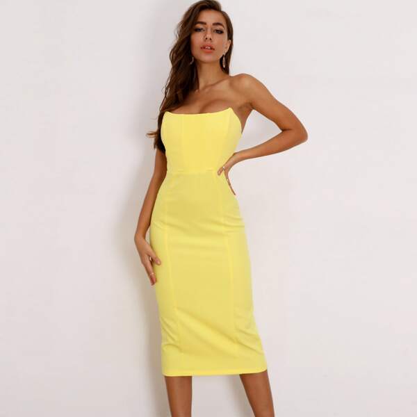 

Zip Back Midi Bodycon Tube Dress, Yellow pastel