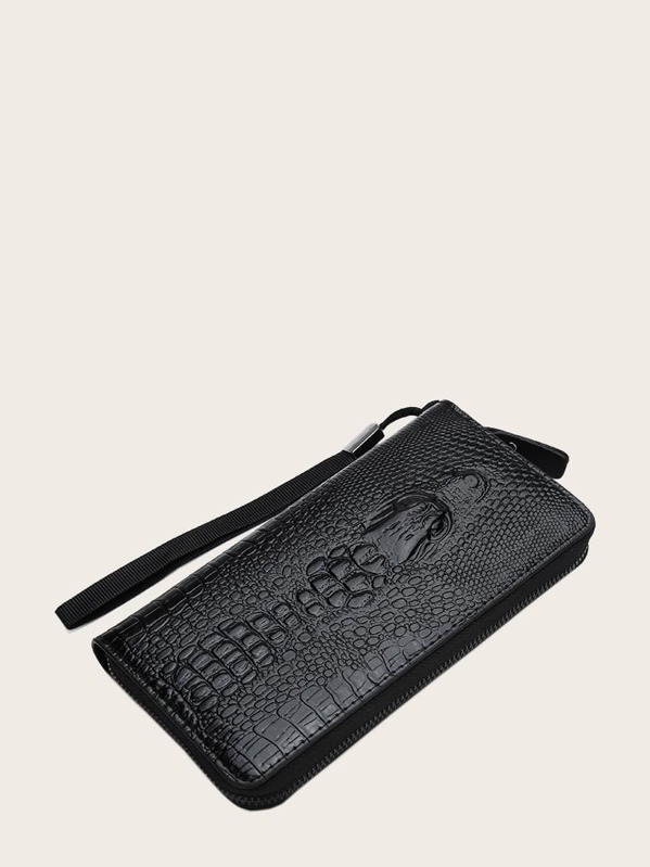 

Men Croc Embossed Clutch Bag With Wristlet, Black