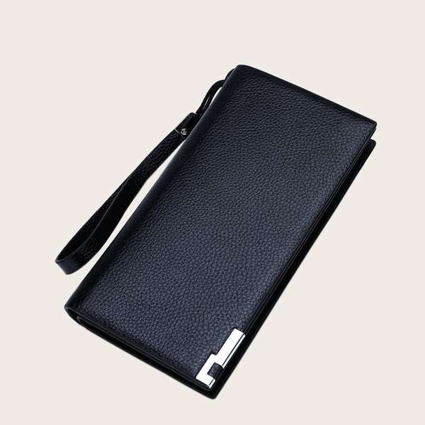 

Men Solid Zipper Up Wallet, Black