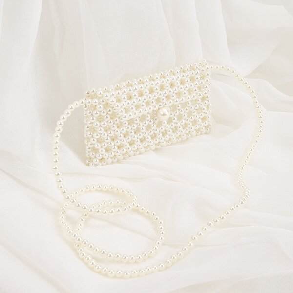 

Faux Pearl Beaded Crossbody Bag, White